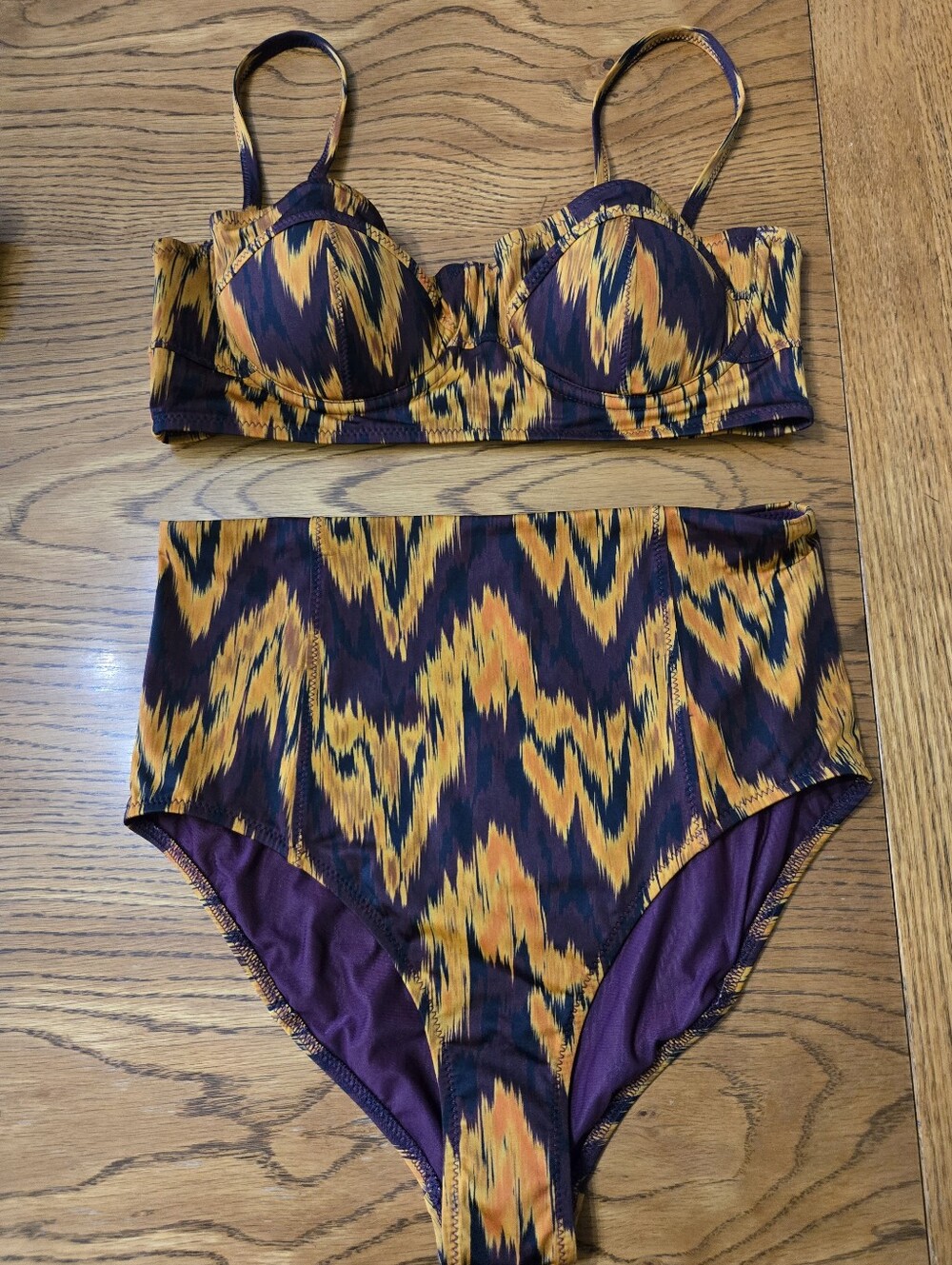 Ulla Johnson Yellow and Purple Ikat High-Waist Bikini Set